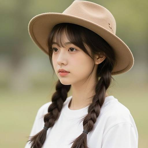 Girl with Braids and Hat