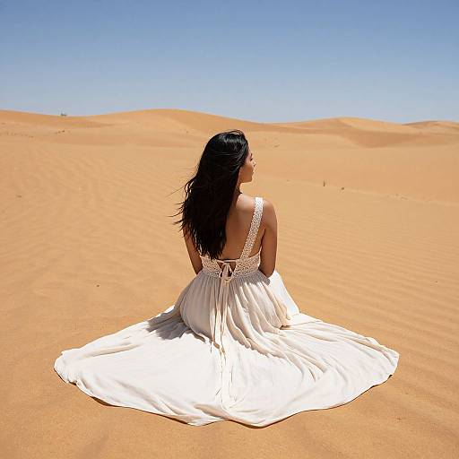 Woman in Lace Dress on Sand Dunes