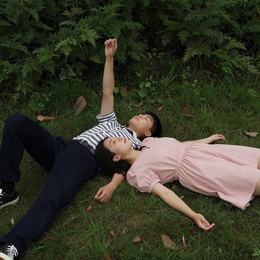 Relaxed Couple on Grass - Overhead Photo
