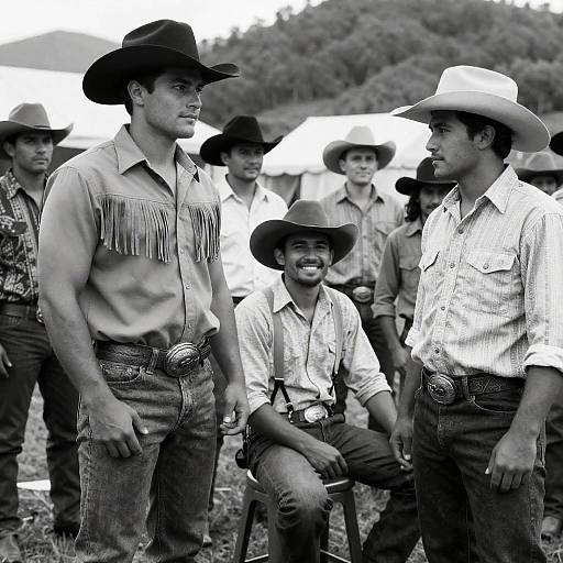 Black and White Cowboy Group Outdoors