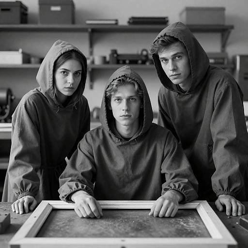 Mysterious Hooded Figures in B&W