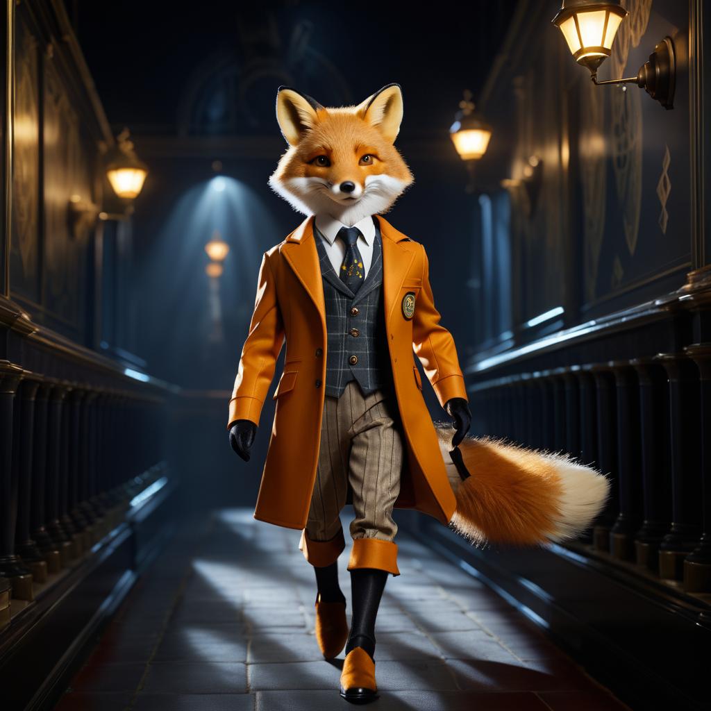 Fox in Detective Attire on Catwalk