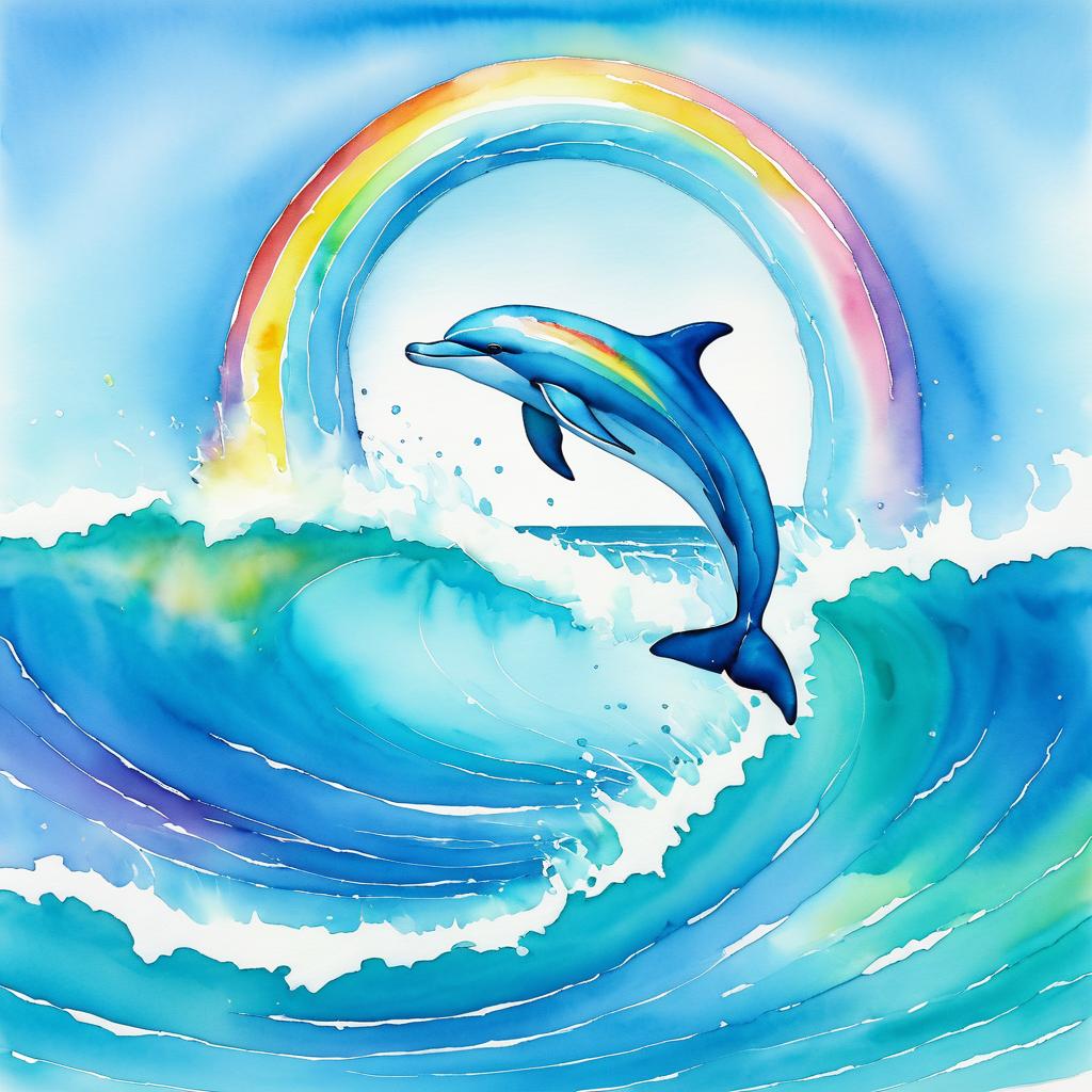 Whimsical Dolphin Jumping Through Rainbow