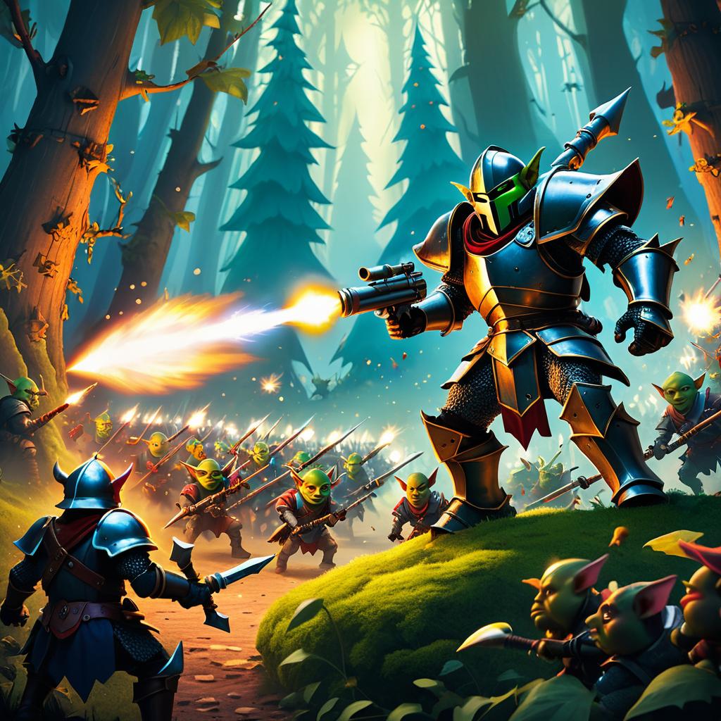 Knight vs Goblin Horde in Enchanted Forest