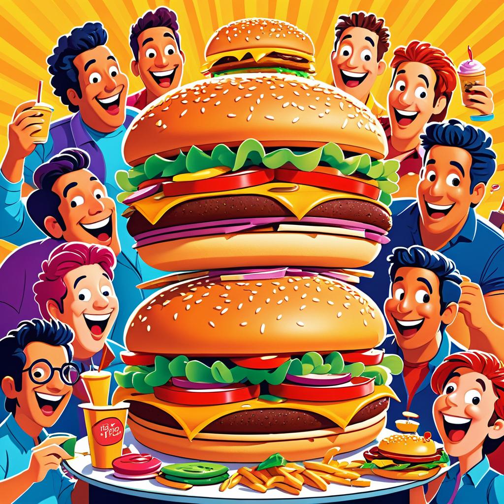 Friends Enjoying a Giant Burger Together