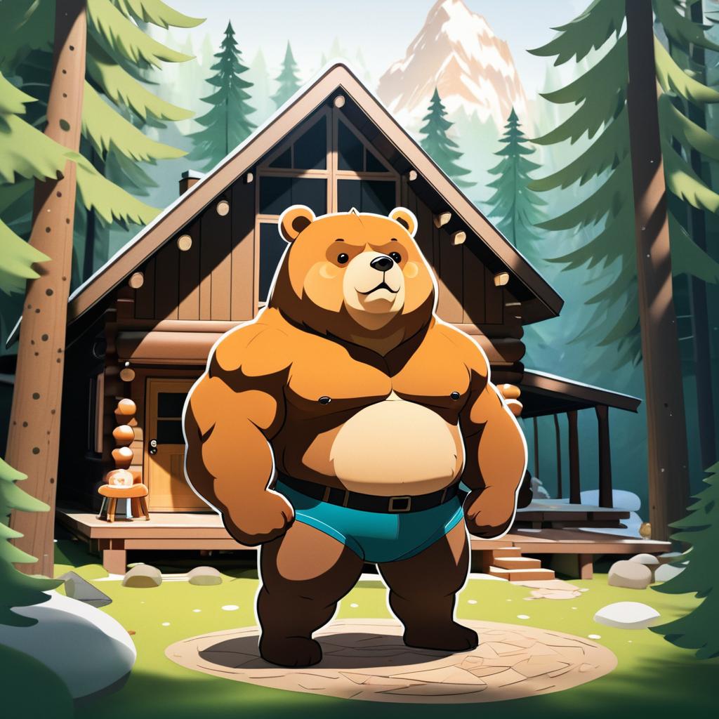 Adorable Buff Bear in Cozy Cabin