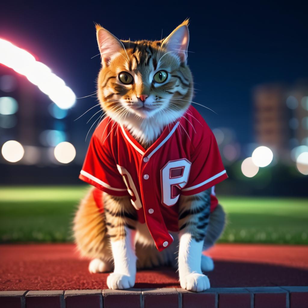 Cinematic Tabby Cat in Baseball Jersey