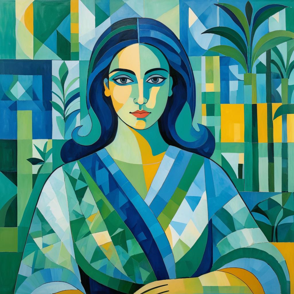 Vibrant Woman in Blue and Green