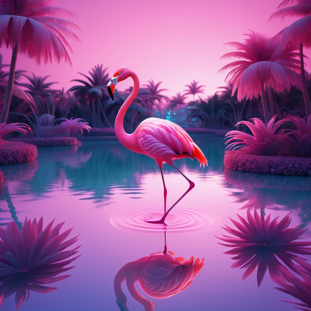 Elegant Flamingo in a Trippy Lagoon