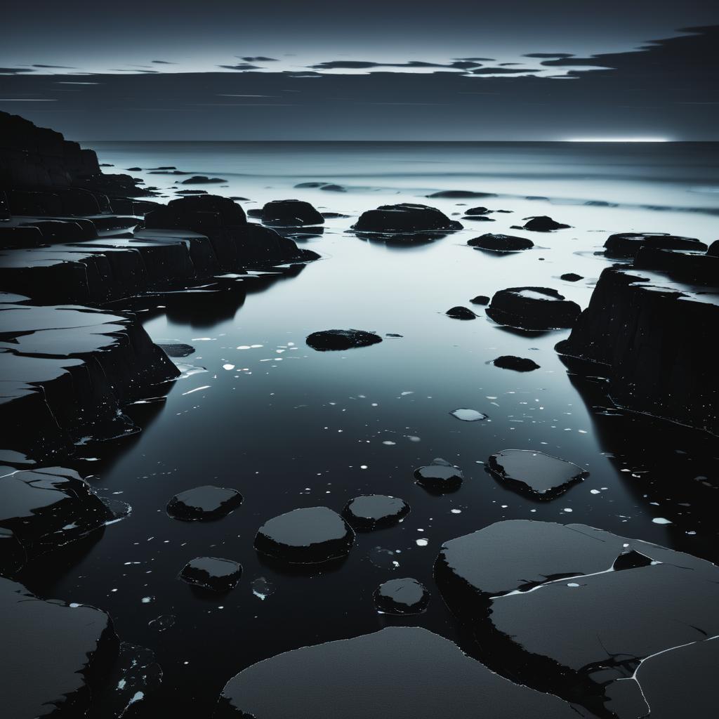 Minimalist Coastal Tidepools at Midnight