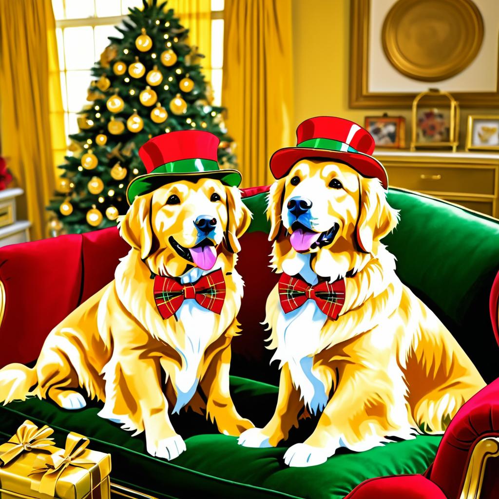 Whimsical Golden Retrievers in Bowties