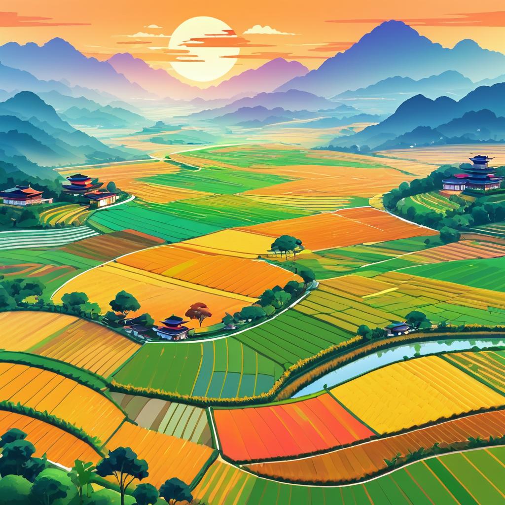 Vibrant Autumn Rice Fields Landscape