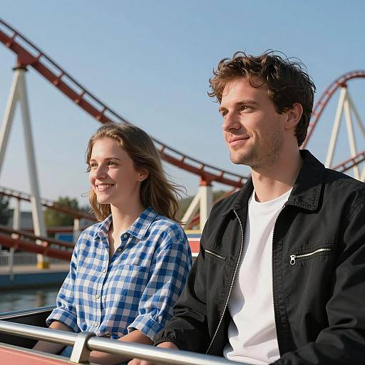 Young Couple on Roller Coaster Ride
