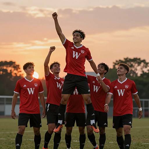 Vibrant Soccer Celebration at Sunset