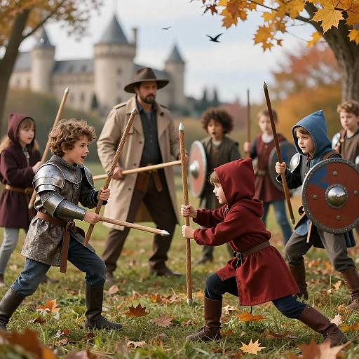 Epic Battle of Costumed Children in Autumn