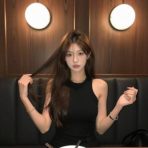 Elegant Asian Woman in Dark Booth