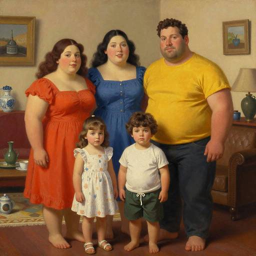 Botero Style Vibrant Family Portrait