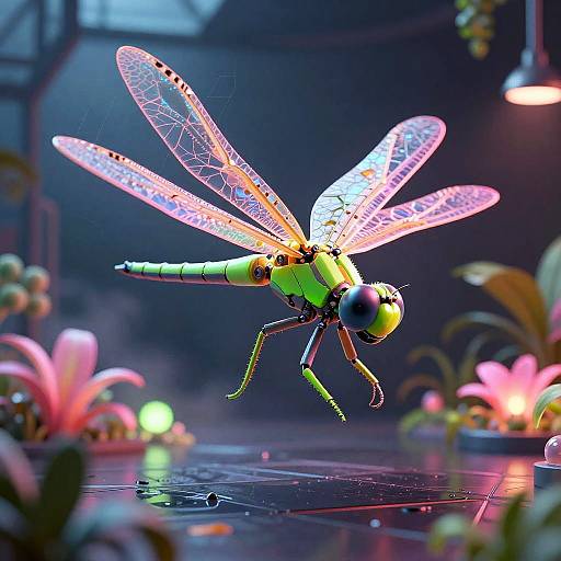 Futuristic Neon Cybernetic Dragonfly