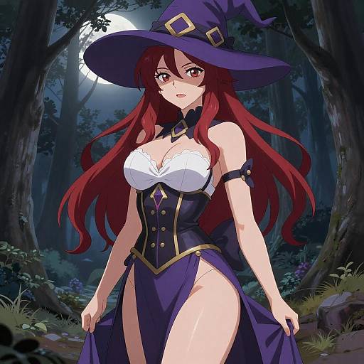 Seductive Witch in Moonlit Forest