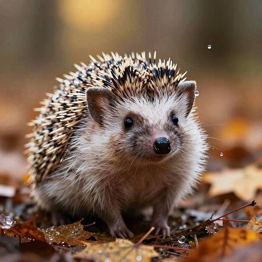 Curious Hedgehog in Autumn Dew