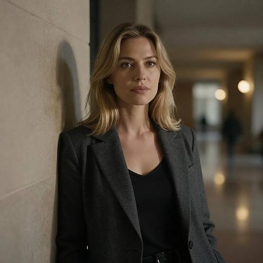 Pensive Blonde Against Stone Wall