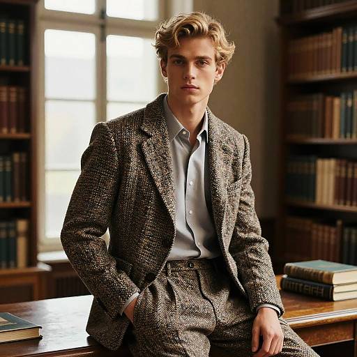 Ash Blonde Male Model in Vintage Tweed