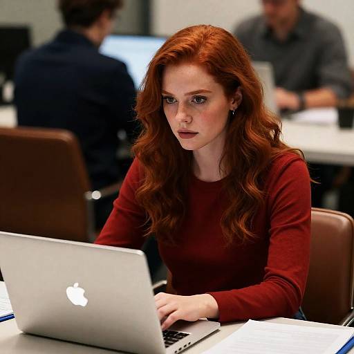 Focused Red-haired Woman at Work