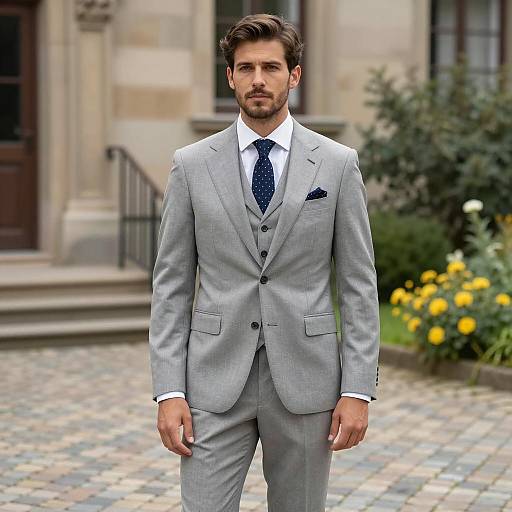 Man in Light Grey Three-Piece Suit