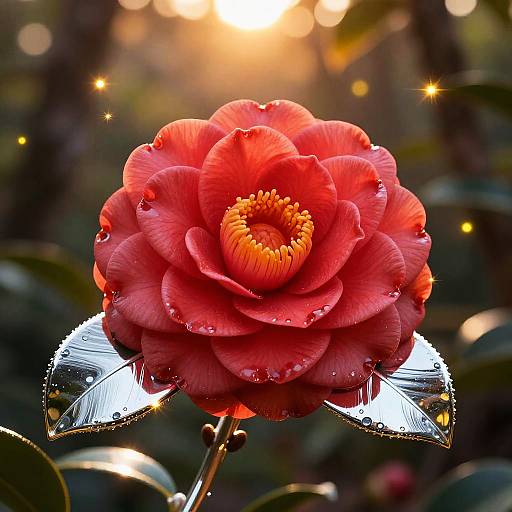 Crimson Ruby Camellia in Tropical Glow