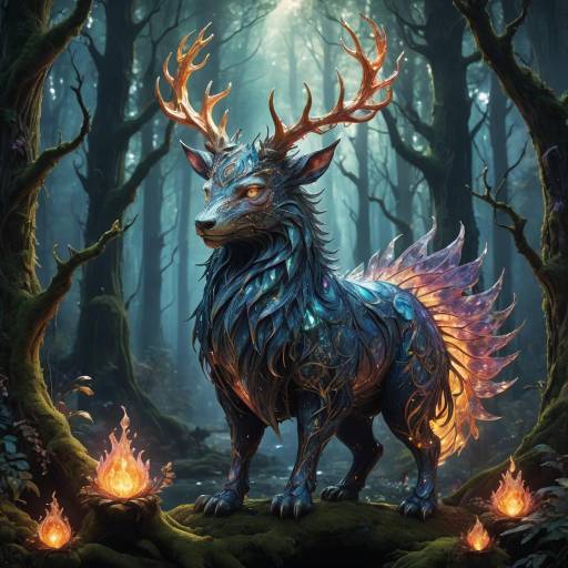Enchanted Fantasy Creature with Fire Crystals Enchanted Fantasy Creature with Fire Crystals