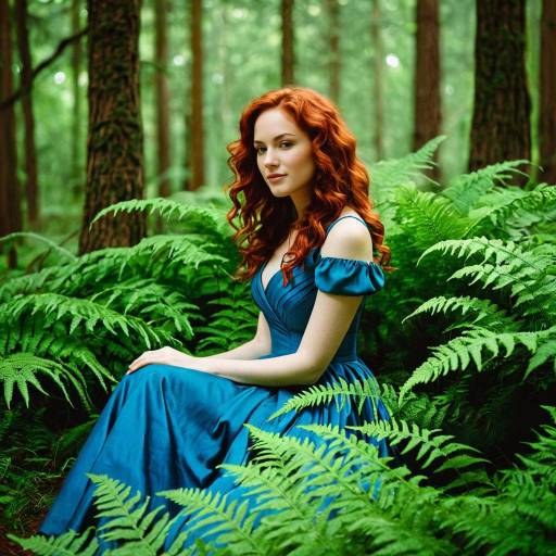Elegant Woman in Forest with Ferns