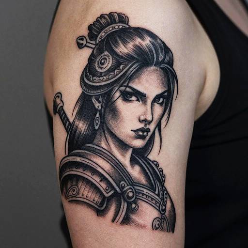 Fierce Warrior Woman Tattoo Stencil