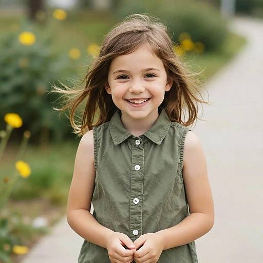 Smiling Girl in Olive Green Shirt