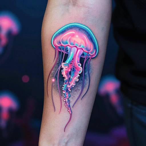 Realistic Neon Jellyfish Tattoo