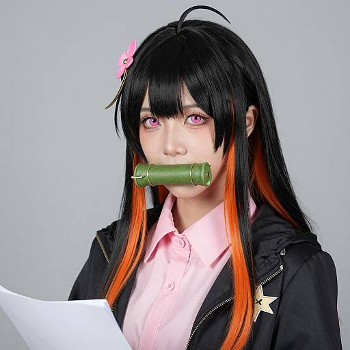 Cosplay Asian Woman with Orange Hair