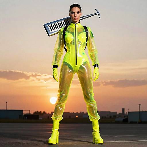 Futuristic Woman in Glossy Latex Spacesuit