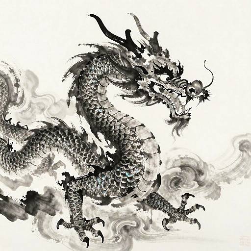 Graceful Chinese Ink Dragon Painting