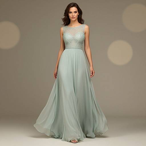 Elegant Romantic Woman in Sage Gown