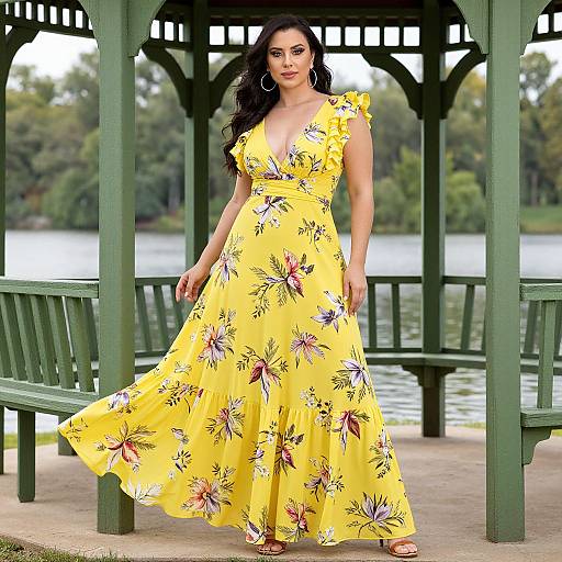 Confident Woman in Yellow Floral Dress