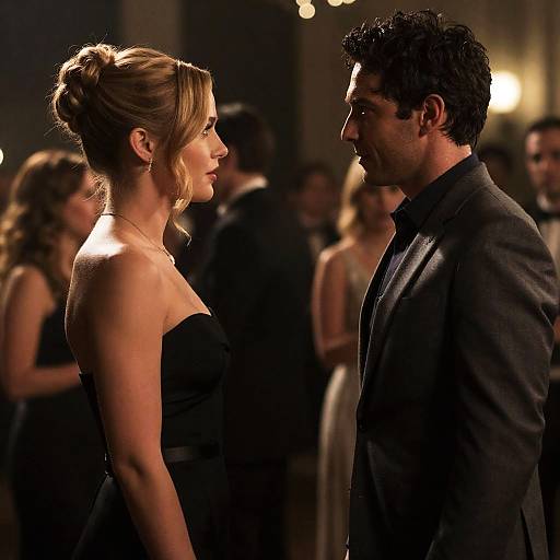 Elegant couple face to face at formal event