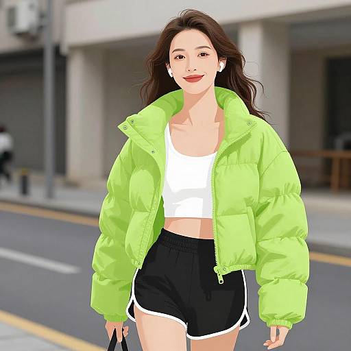 Sporty Woman in Neon Green Jacket