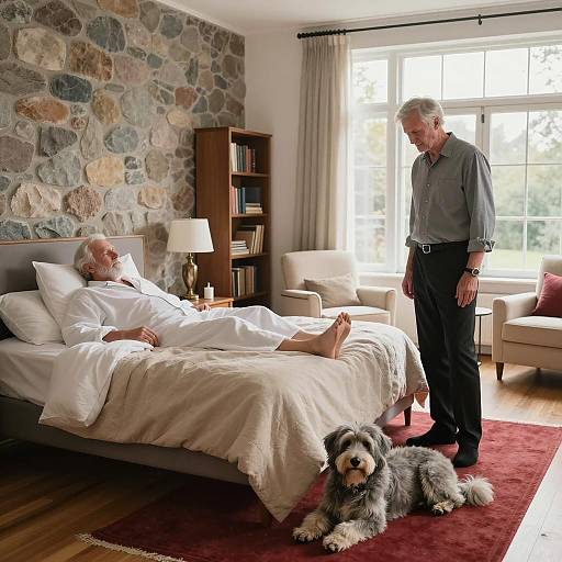 Serene Bedroom Scene with Elderly Man