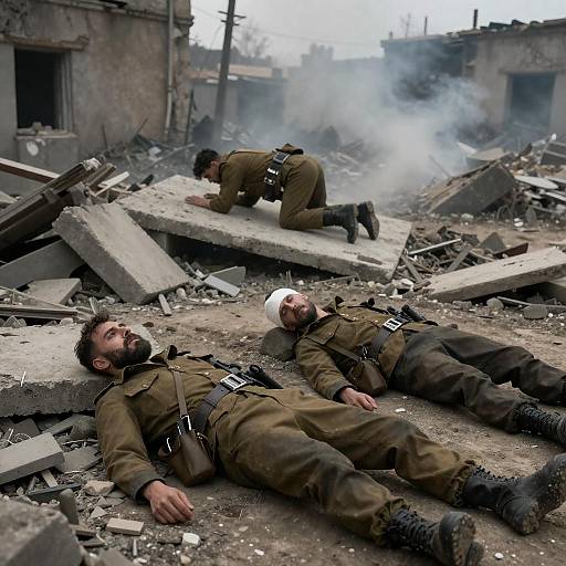 Urban Ruins: Wounded Soldiers in Smoke