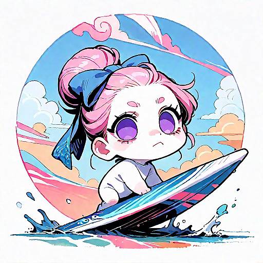 Chibi Pink-Haired Four-Legged Creature Surfing