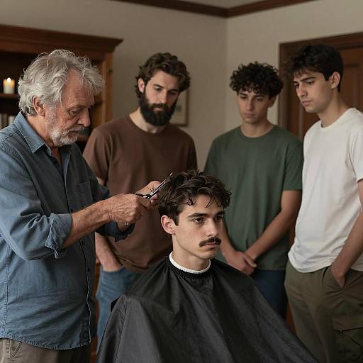 Barbershop Scene with Four Men