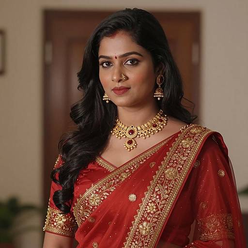 Elegant Indian Bride in Red Saree Portrait