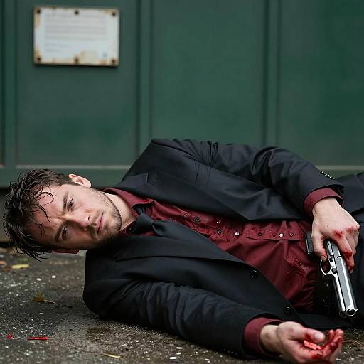 Man in Suit with Gun on Ground