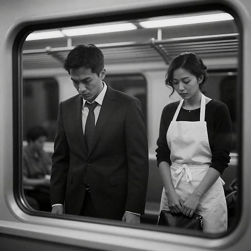 Black-and-White Train Portrait: Intense Emotion