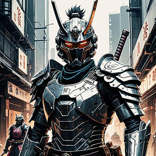 Robotic Cyberpunk Samurai in Armor