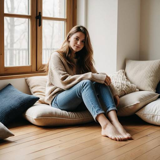 Young Woman Sitting on Floor by Window